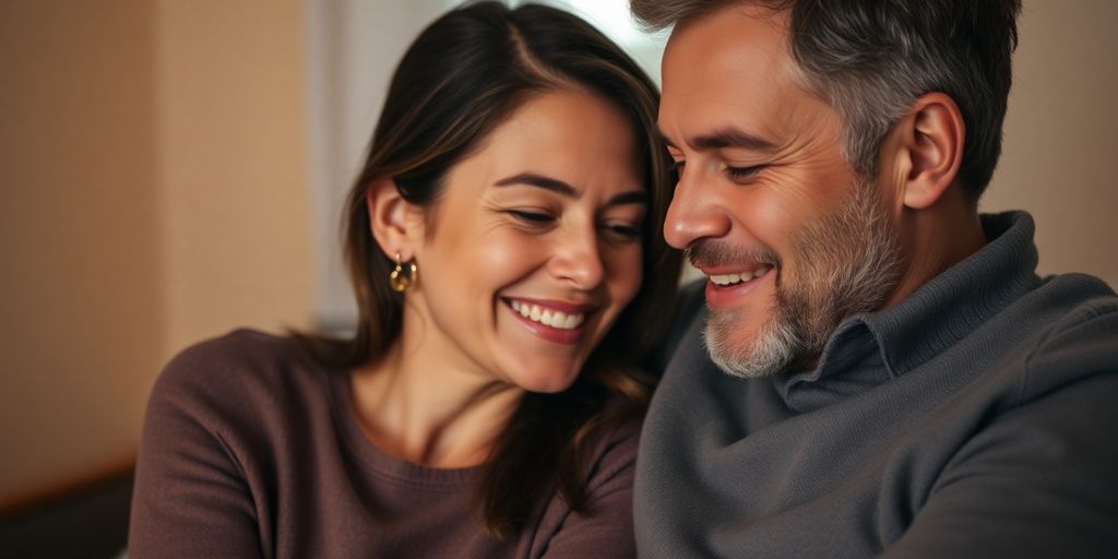 Couple sharing an intimate moment in a cozy setting.